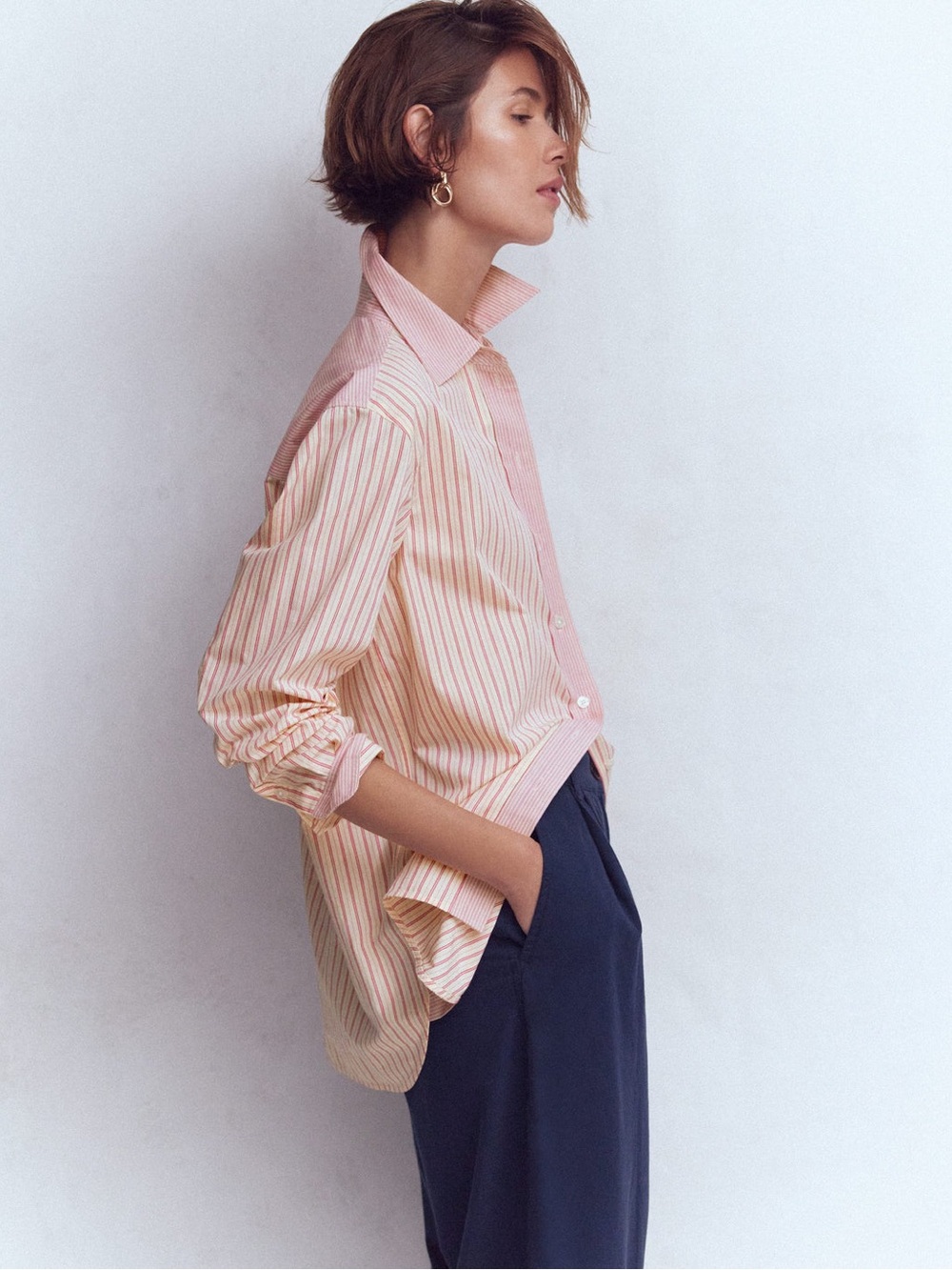 Boden Striped Pink and Cream Poplin Button-Up Shirt - Picture 3 of 5